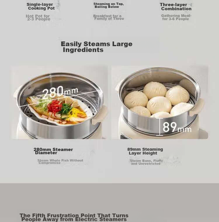 Joyoung 2026 New Stainless Steel 3-Layer Large Capacity Electric Steamer with Double Circulation and High Heat Fast Steaming for Fish Multifunctional Household Electric Cooker 22