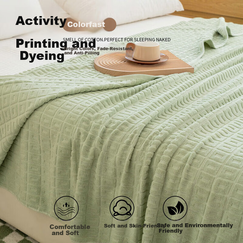 KING SHORE 100% Cotton A-Class Single Student Summer Cooling Air Conditioning Blanket Terry Towel Quilt 150*200cm Green Checkered