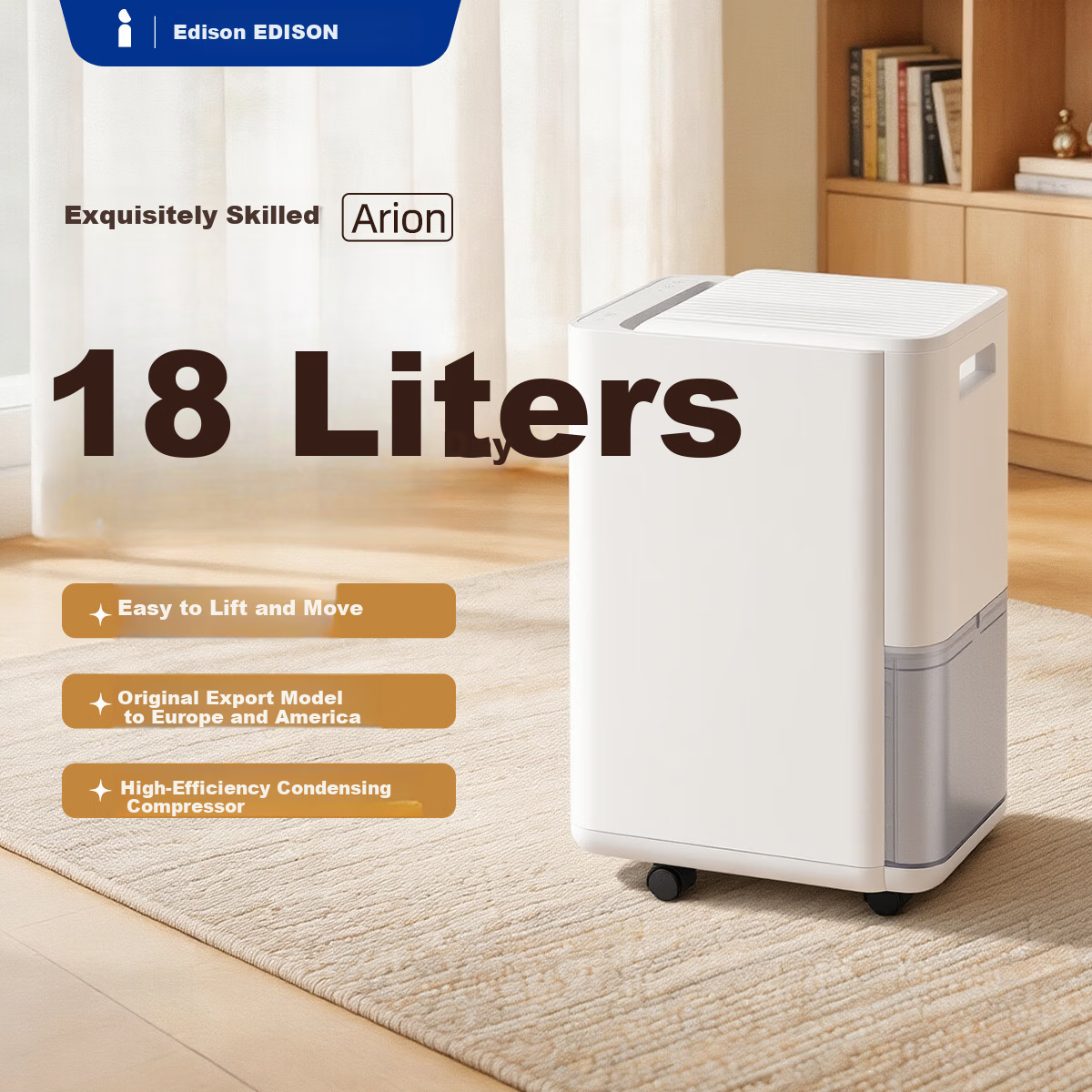 EDISON Dehumidifier 18L Daily Dehumidification for 20-40㎡ Quiet Home Moisture Absorber for Indoor Villa Basement Industrial Small Essential