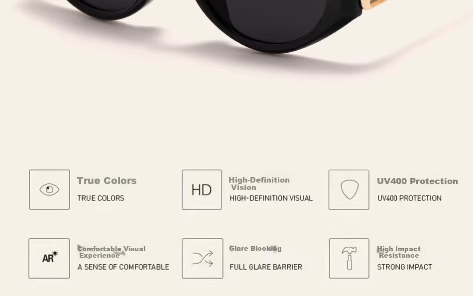 Boshide Polarized Vintage Cat Eye Sunglasses High-End Slimming Square Round Face Black Frame Gold Temples 6