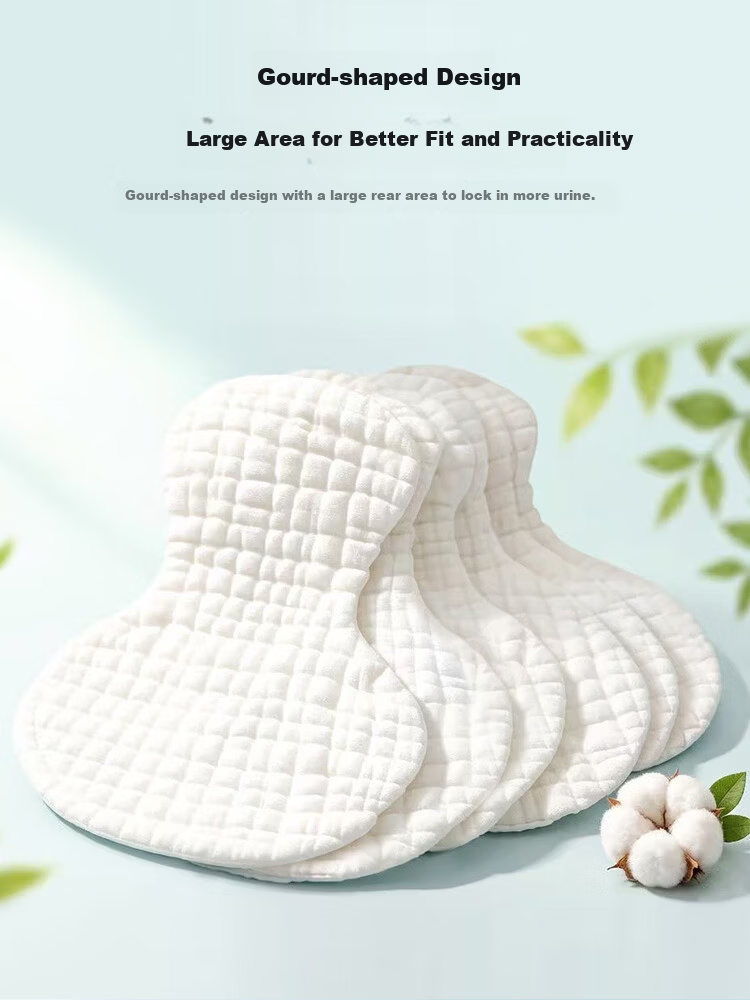 Xiqinbao Baby Diaper Urine Guard 10-Layer Gauze Diaper Pad Gourd-Shaped for Baby Girls (6-Pack) Small Size 2