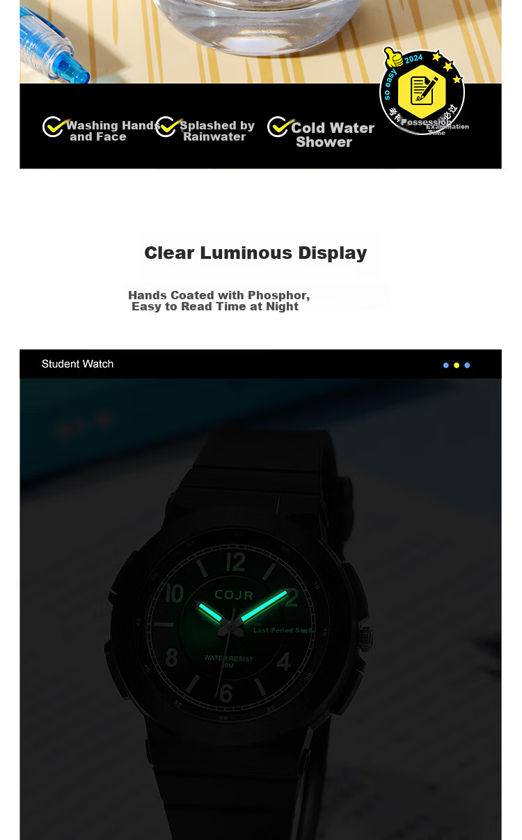 COJR Student Watch for Boys Analog Silent Luminous Waterproof Weekday Electronic Quartz for Middle and High School Exams 8