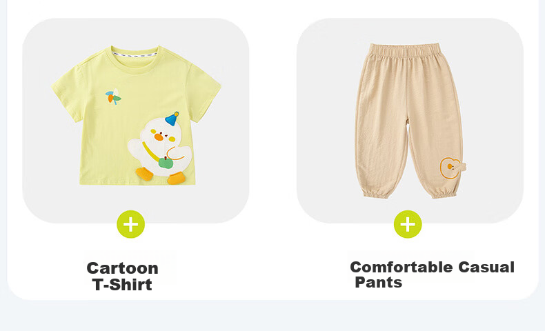 Dudu Kids Cartoon Summer Set Baby Skin-Friendly Two-Piece Boys T-Shirt Girls Mosquito-Proof Pants Green Stripes 100 9