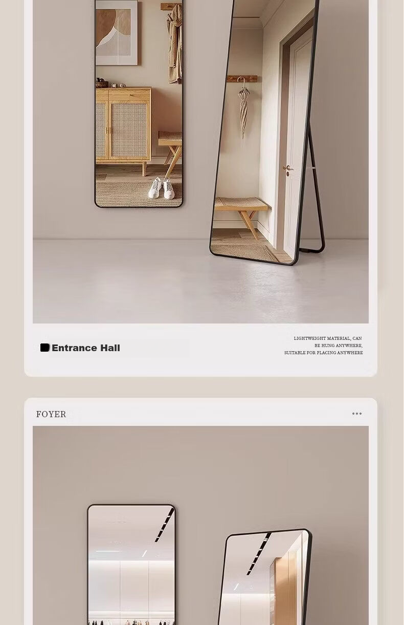Puang Full-Length Mirror Floor Mirror Dressing Mirror Hanging Door Mirror Clothing Store Fitting Room Explosion-Proof Aluminum Alloy Wall Mirror 40*150cm 8