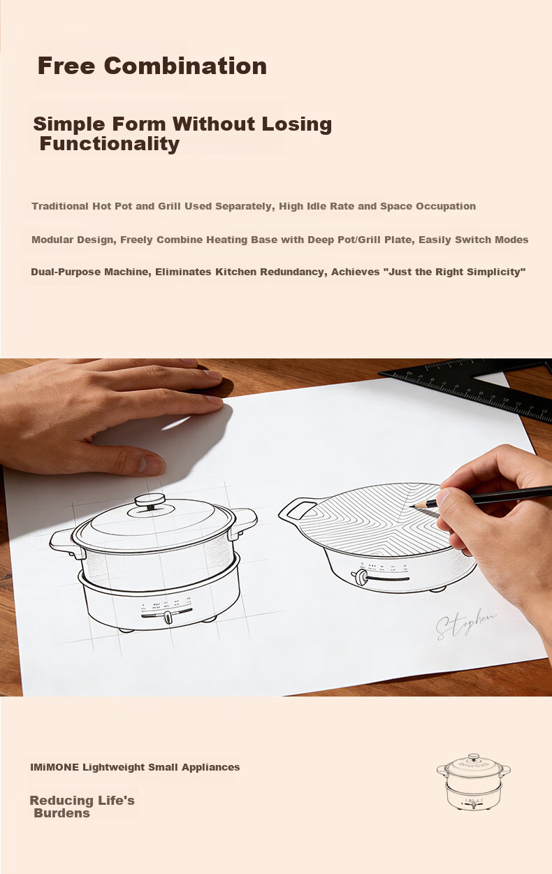 IMiMONE MiMeng Electric Hot Pot Electric Cooker Hot Pot Dedicated Pot 2-4 People Non-Stick Detachable Washable Household Frying Pan 304 Stainless Steel No Coating Multifunctional Pot 3L White IM301 4