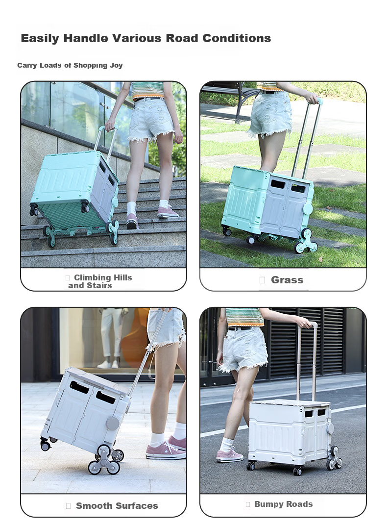 Younai Foldable Grocery Cart Outdoor Camping Delivery Trolley Nordic Gray Large 8-Wheel Stair Climbing Cart 7