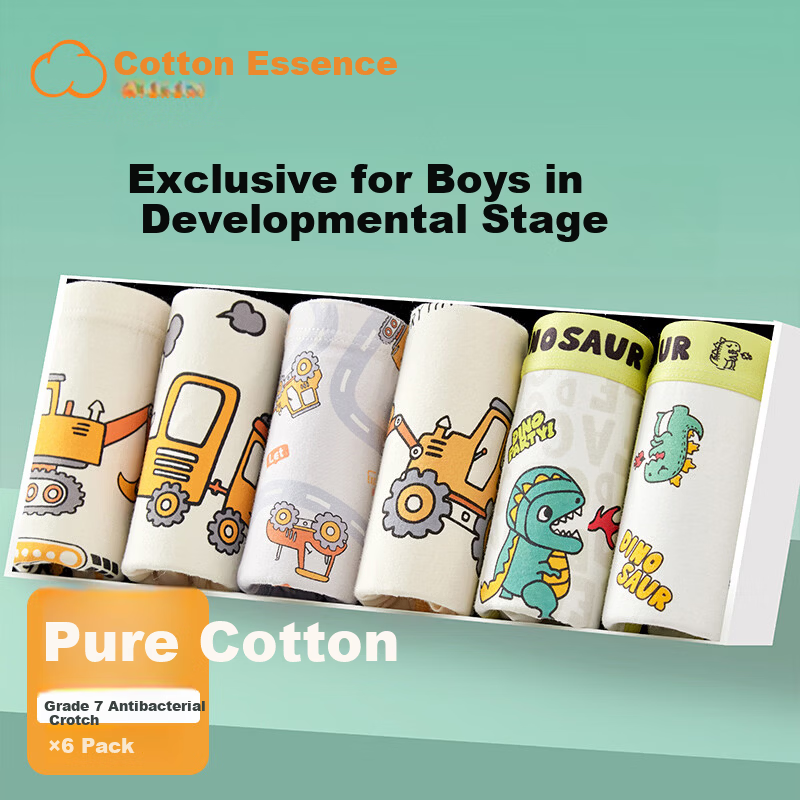 Cotton Boys' Underwear Children's Pure Cotton Class A Developmental Period Boys' Boxer Briefs for Ages 6-12