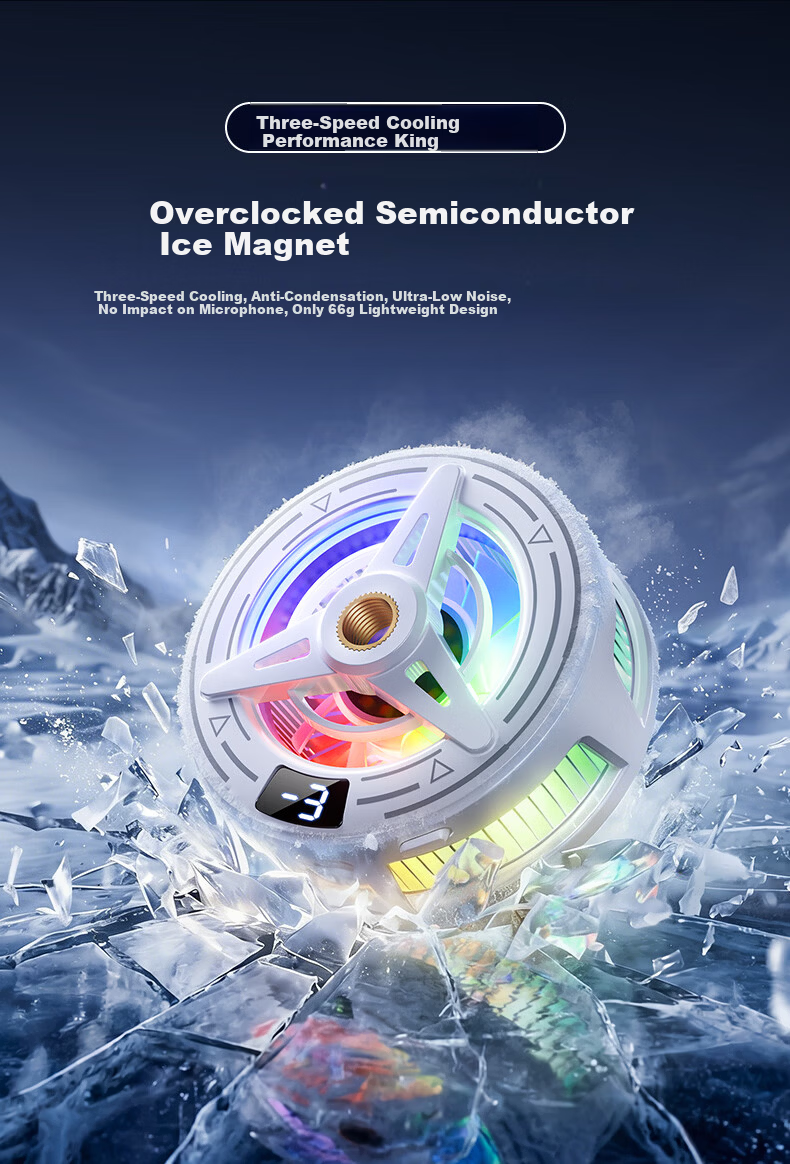 JIAHUACAI Gaming Grade Magnetic Semiconductor Cooler RGB Lighting 3-Level Temperature Control Live Streaming Phone Cooler 5