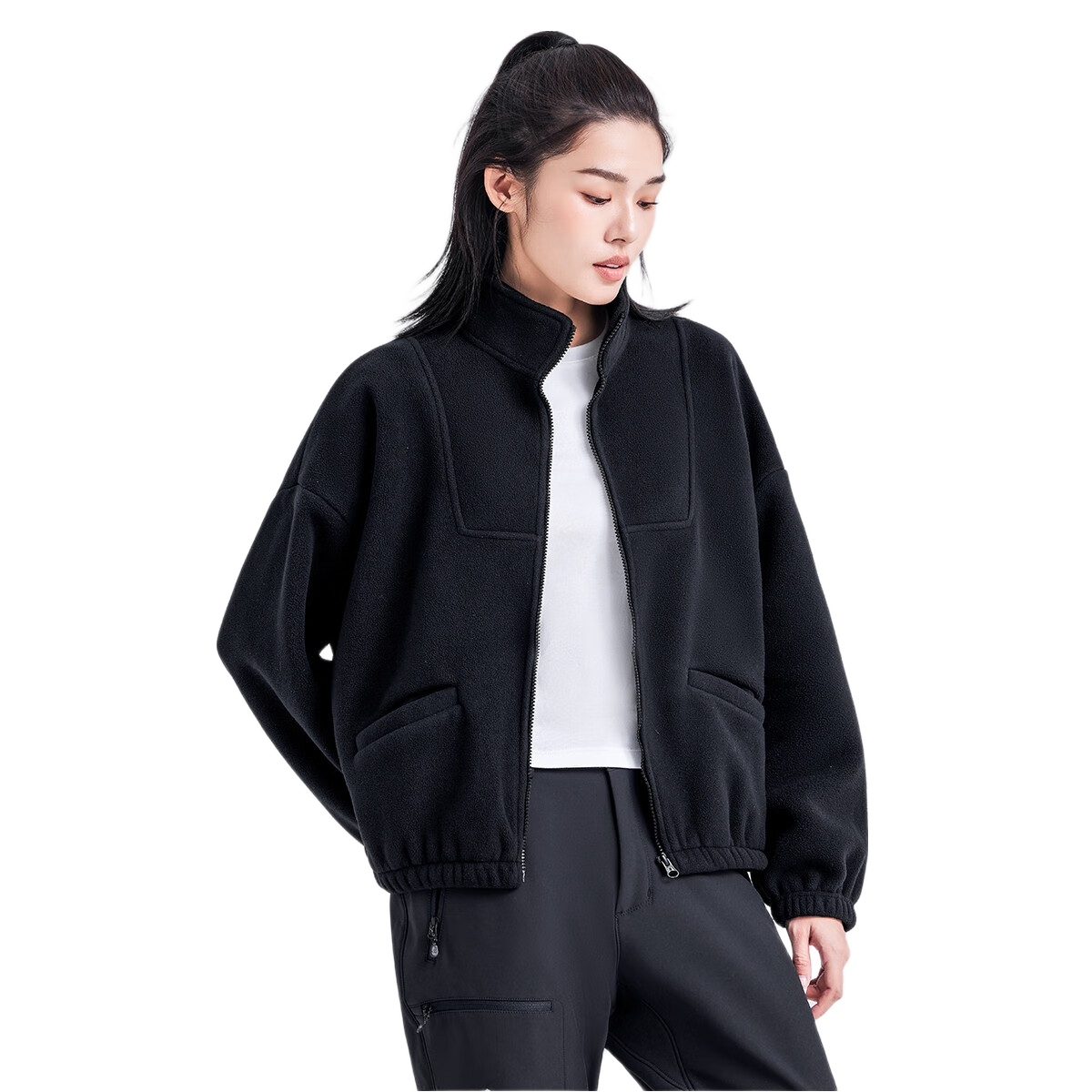 Pioneer Camp Women's Short Fleece Autumn Stand Collar Warm Jacket Fleece Lined Loose Sports Outdoor Fleece Coat