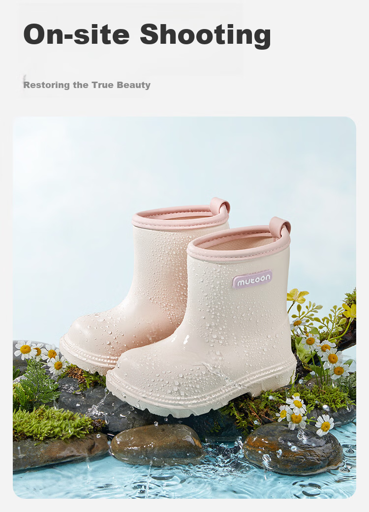 Mutong Kids Waterproof Rain Boots for Boys and Girls, Lightweight Toddler Water Shoes, Kindergarten Size, Cherry Purple 180 12