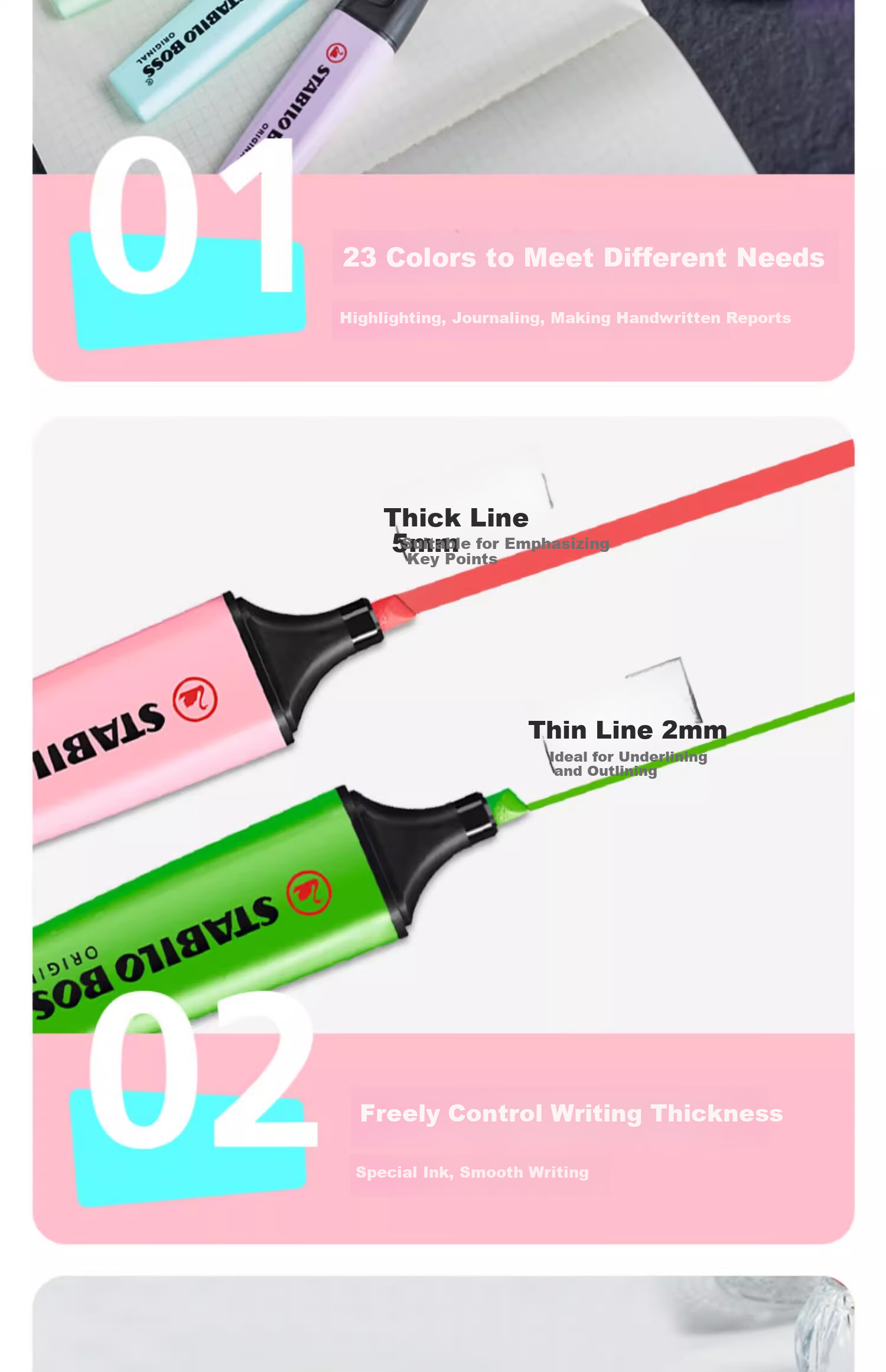 STABILO Boss Highlighter Imported Large Capacity Fluorescent Marker Pen Highlighting Pen for Students 70/58 (Rose Red) 3