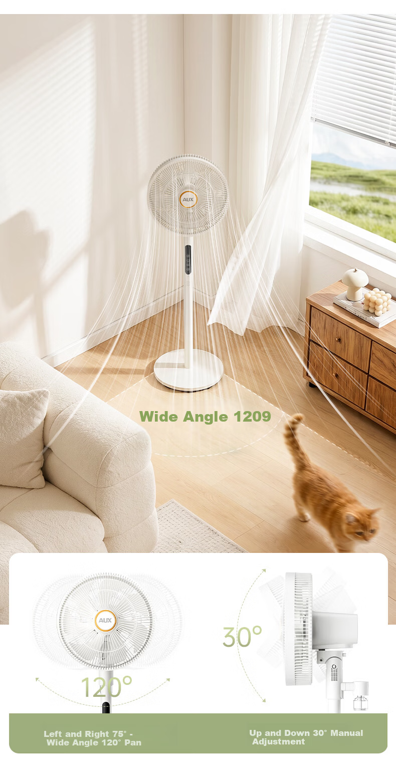 AUX DC Inverter Floor Fan Quiet Home Standing Fan Stepless Speed Adjustable Energy-Saving Air Circulation Fan Dual-Use Table and Floor Fan FS30-2501 10