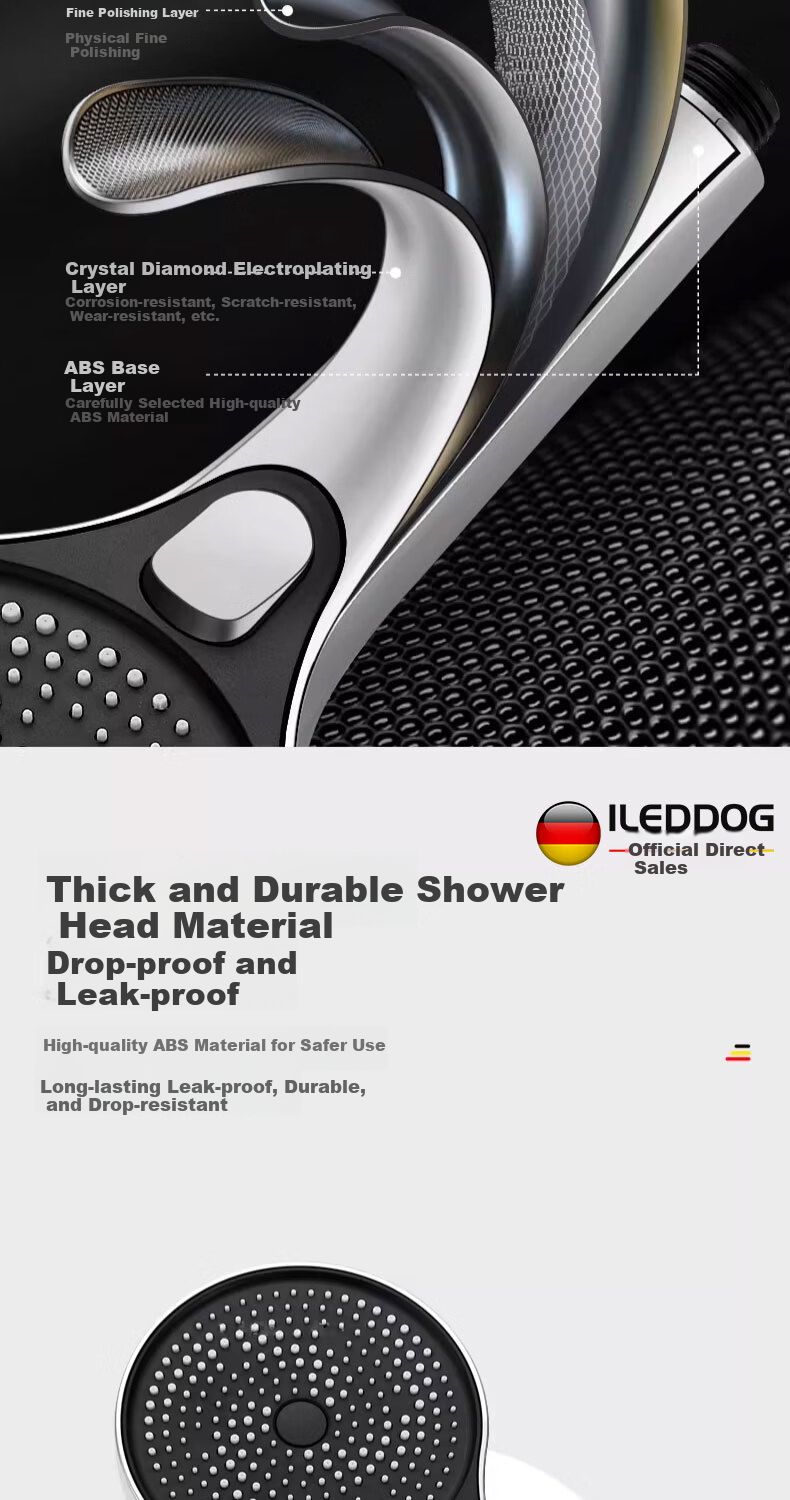 ILeddog [Germany] High-Pressure Shower Head Powerful Water Flow Home Bathroom Handheld Shower Set S0303 11