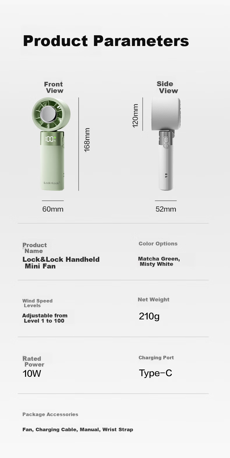 LOCK&LOCK Handheld Mini Fan Semiconductor Cooling Portable Foldable Outdoor Neck Hanging Desktop Rechargeable Long Battery Life 100-Speed High Wind 4000mAh Ice Fun - Sea Salt White Grapefruit 15