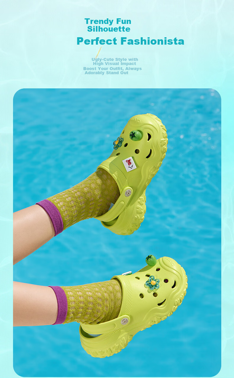 CAMEL Women's Dopamine Thick Sole Hole Sandals Unisex Beach Shoes L26M162006 Fluorescent Green Size 35 14