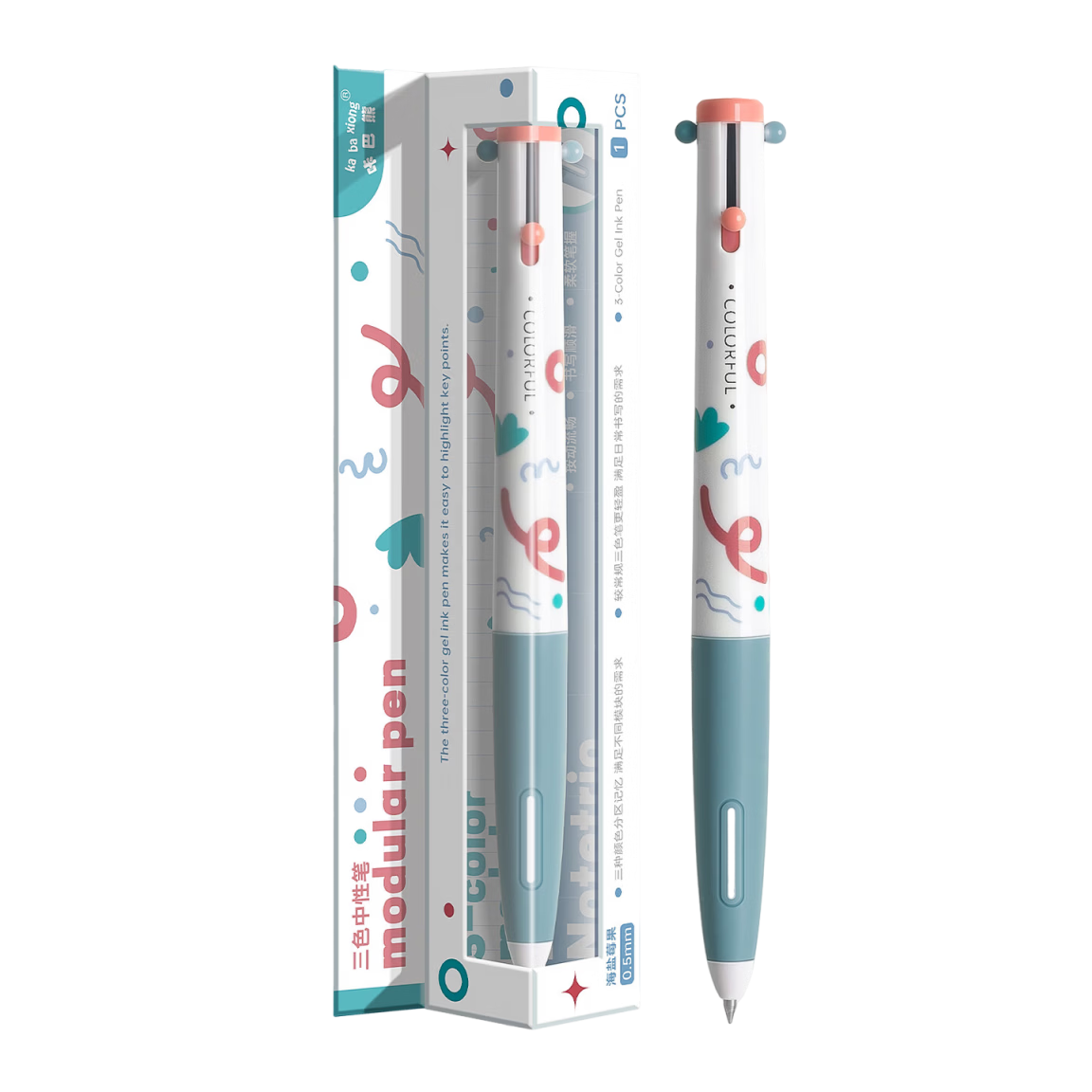 Kabaya Bear 0.5mm Tri-color Gel Pen Retractable Bullet Tip Minimalist Soft Grip Student Note Smooth Sea Salt Berry