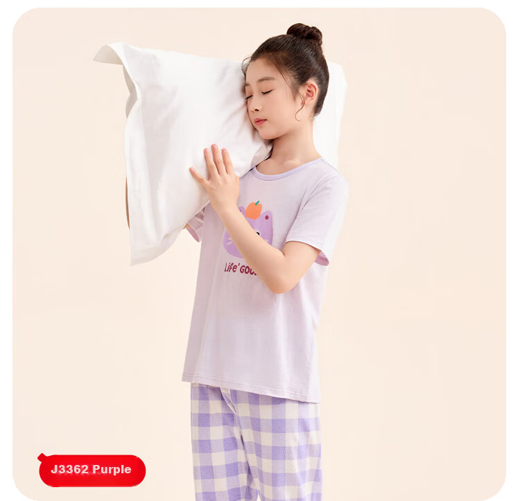 Hodo Kids Cotton Short Sleeve Pajama Set Summer Thin Air Conditioning Homewear 7A Antibacterial J3365 Green 130 9