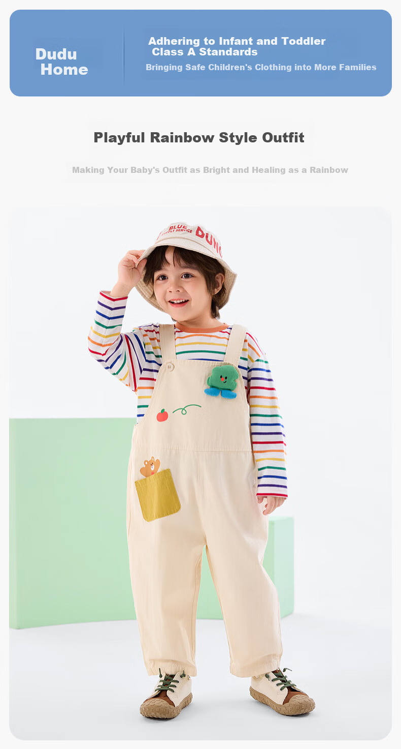 Dudu Baby Set Cartoon Spring Boys Long Sleeve T-Shirt Girls Overalls Children's Spring Two-Piece Set Pink 80 1