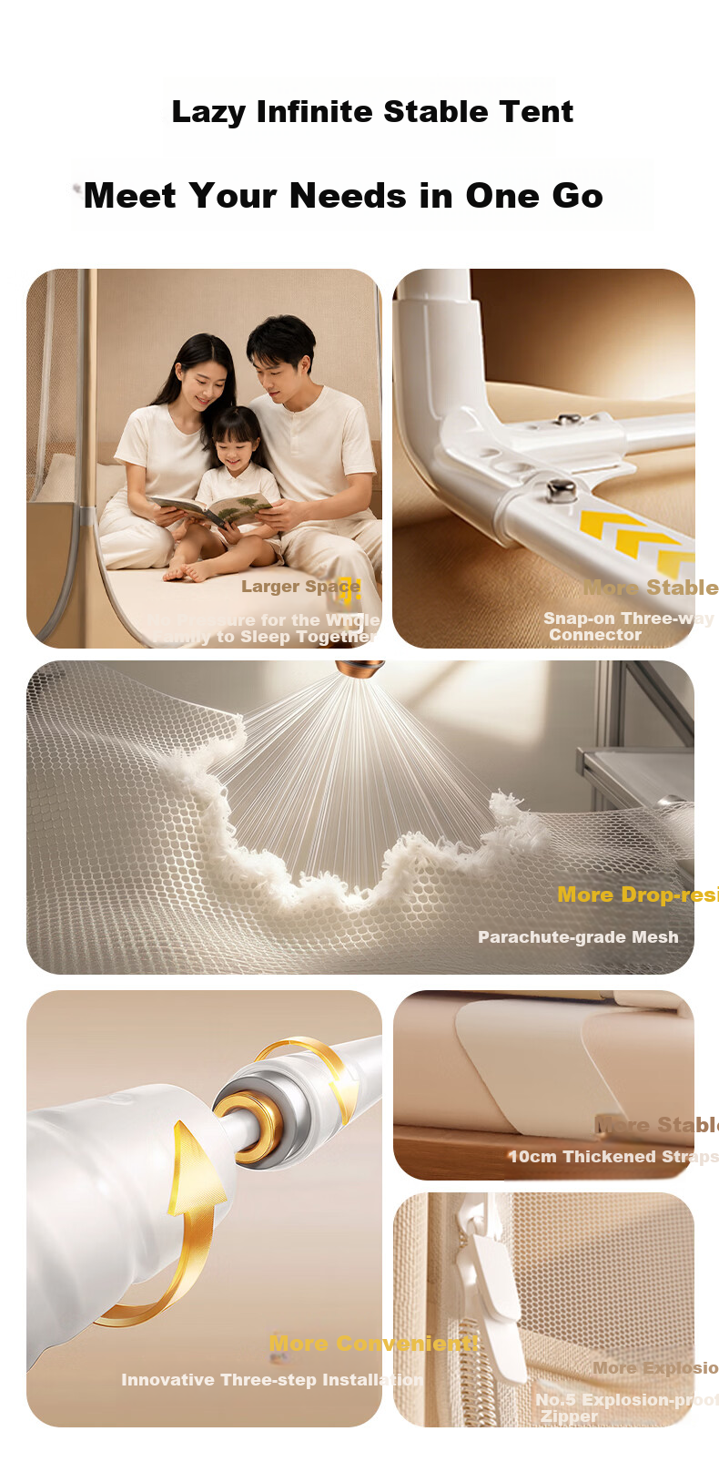 Lazy Infinity Class A Home Baby Anti-Fall Playpen Mosquito Net with Three Doors and Dustproof Top 1.8*2m [Thickened Buckle Frame] 3