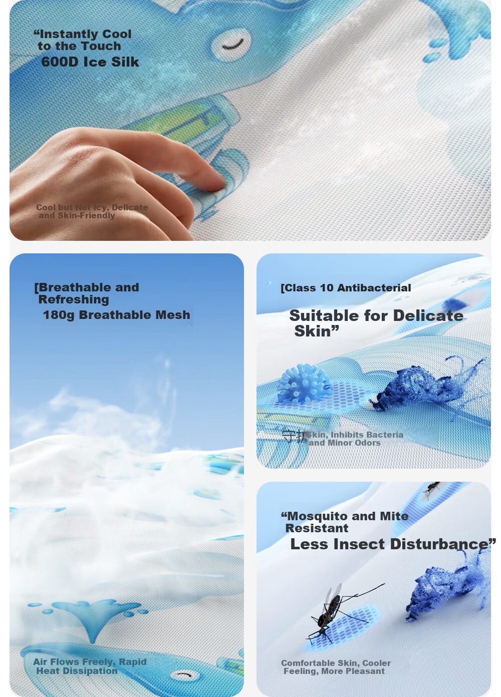 Beitais Baby Cooling Mat Breathable Ice Silk Mattress for Toddler Kindergarten Nap Bed Cloud Whale Fantasy 100*56cm 6