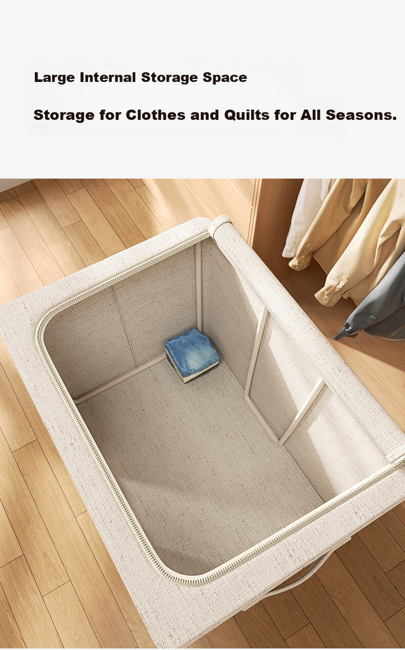 Natural House Cloud Soft Cotton Wardrobe Storage Box Household Clothes Fabric Quilt Folding Organizer Beige 66L 5