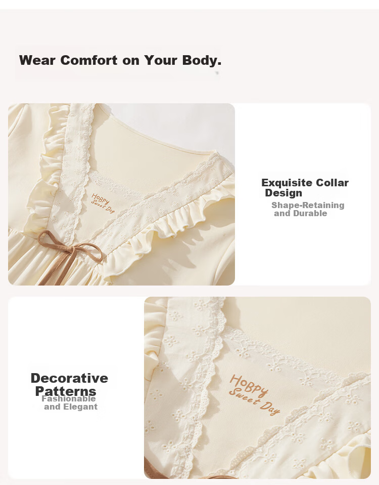 Nanjiren 2026 New Women's Cotton Nightgown with Chest Pad Summer Long Sleeve Princess Style Homewear Pajamas 6