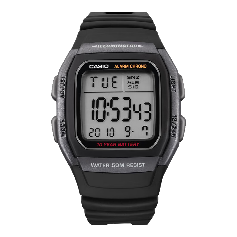 CASIO Men's Small Square Series Outdoor Waterproof Sports Student Watch Luminous Digital Watch Gift for Boyfriend W-96H-1B
