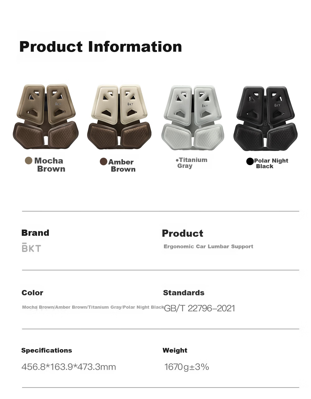 BKT Car Lumbar Support Cushion Driving Waist Protector Long Sitting Waist Support Pad Office Backrest Seat Cushion Men's Gift 6