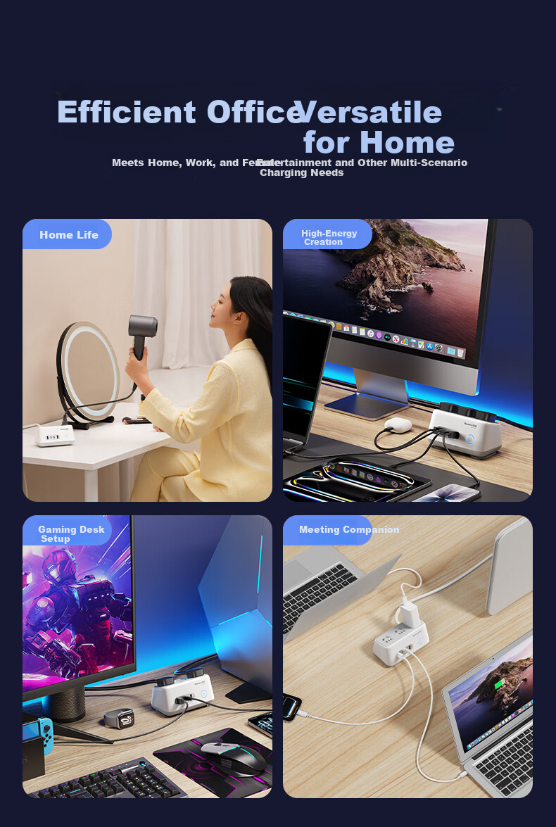 Huntkey Desktop Charging Station Multifunctional Fast Charge Socket 100W GaN Charger Station Desktop Power Strip Compatible with Apple Huawei Phones Laptops Charging Hub High Power W100 7
