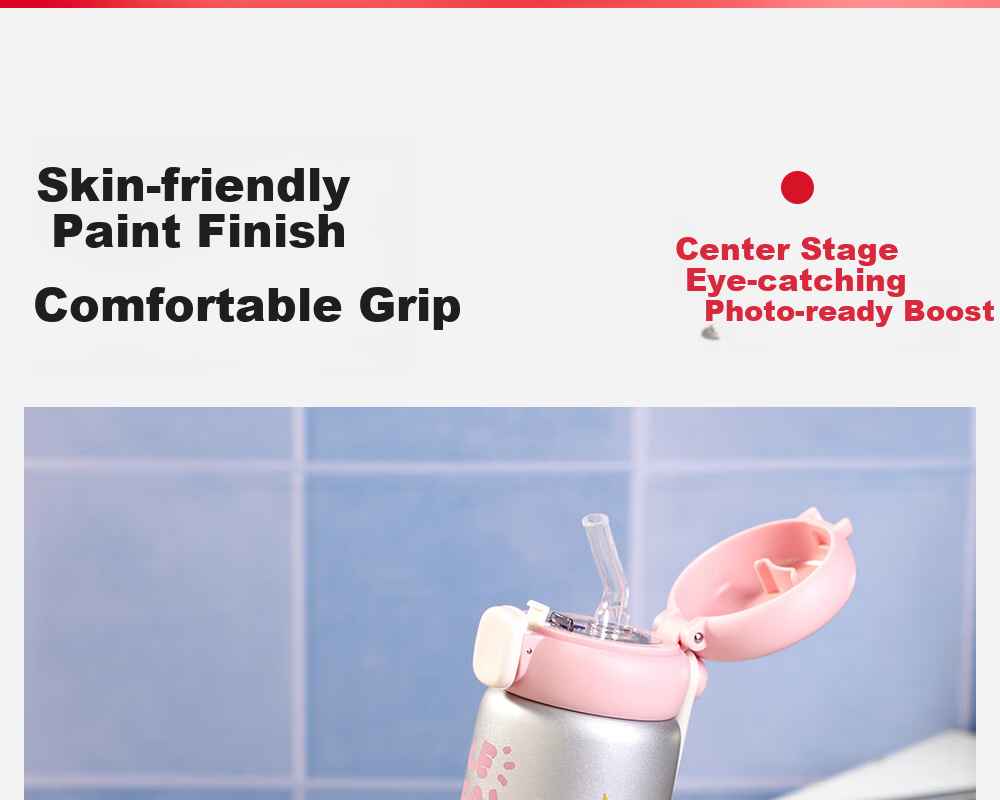 FGA Fugang Children's Day Insulated Bottle 316L Stainless Steel Straw Maternity Water Cup Student Portable Flip Lid Cup Silver Pink 18