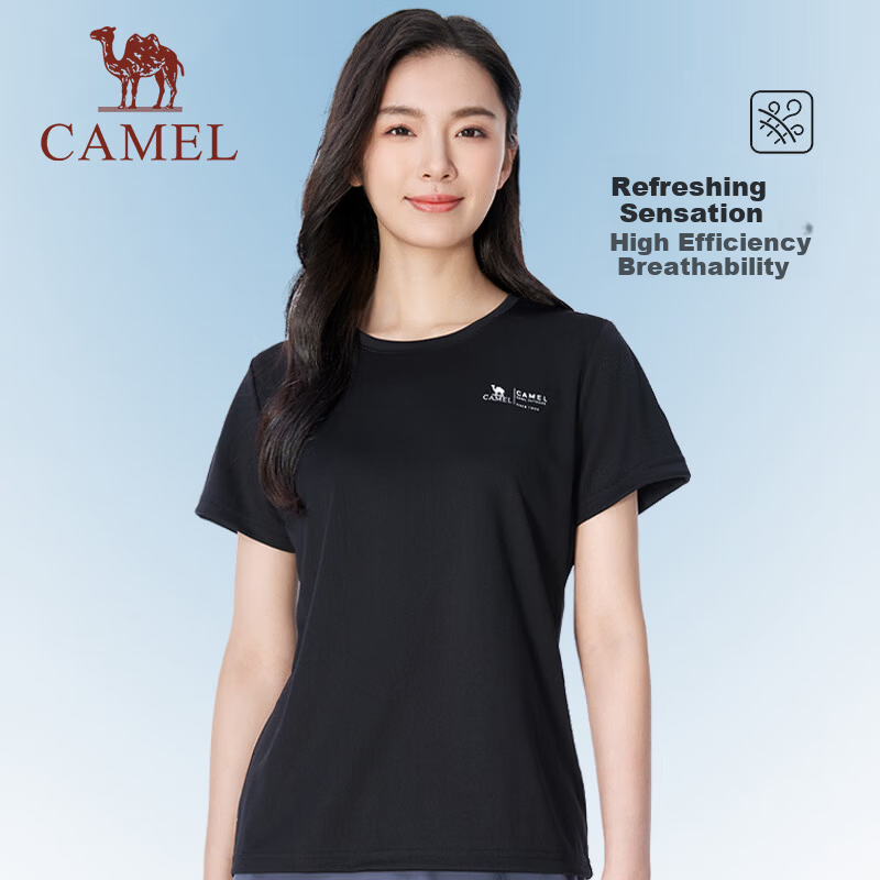 CAMEL Outdoor Quick-Dry T-Shirt Men Honeycomb Mesh Breathable Top Simple Sports Crew Neck Short Sleeve Women A24BZ00003