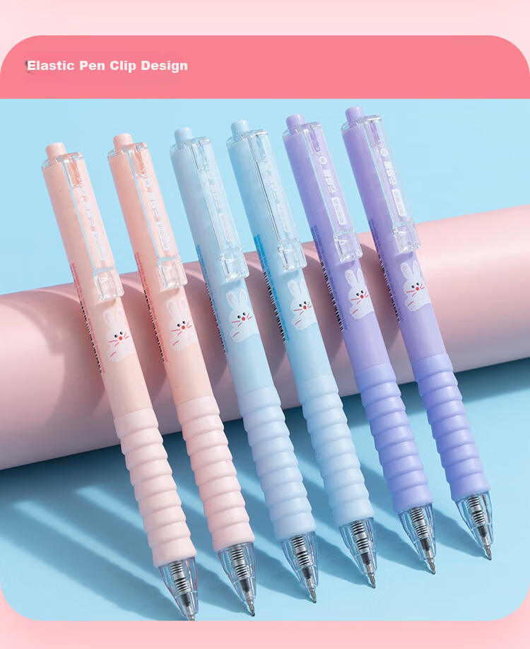 JD Jingdong Jingzao Ergonomic Posture Retractable Gel Pen Black 0.5mm 6-Pack Dual Ballpoint Tip Student Exam Writing Pen Soft Protective Sleeve JD1041 10
