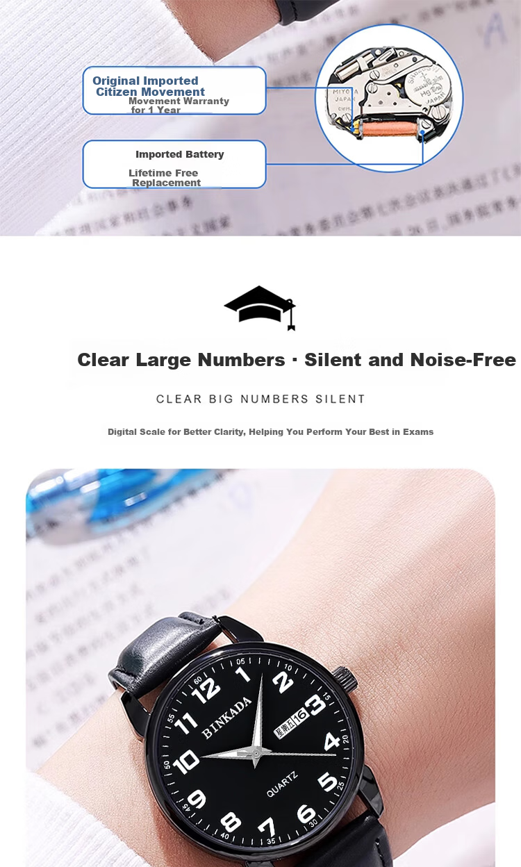 BINKADA Exam Dedicated Watch for Female Students, Silent Analog, Suitable for Middle and High School Girls Aged 12-18, Exam Room Approved 6
