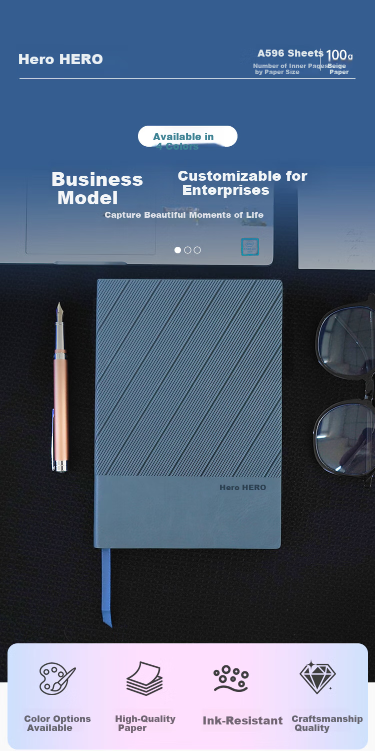 HERO New A5 Business Notebook Thickened Hard Cover Soft Leather Simple High-End Gift Meeting Portable Office Stationery Lined Detachable Diary Journal Binder 2