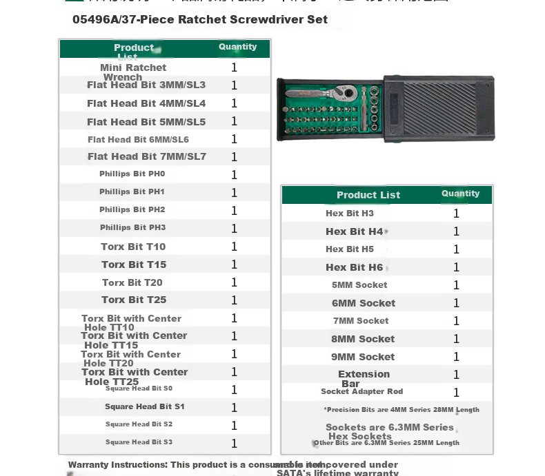 SATA Household Mini Ratchet Screwdriver & Small Socket Set 05492 16