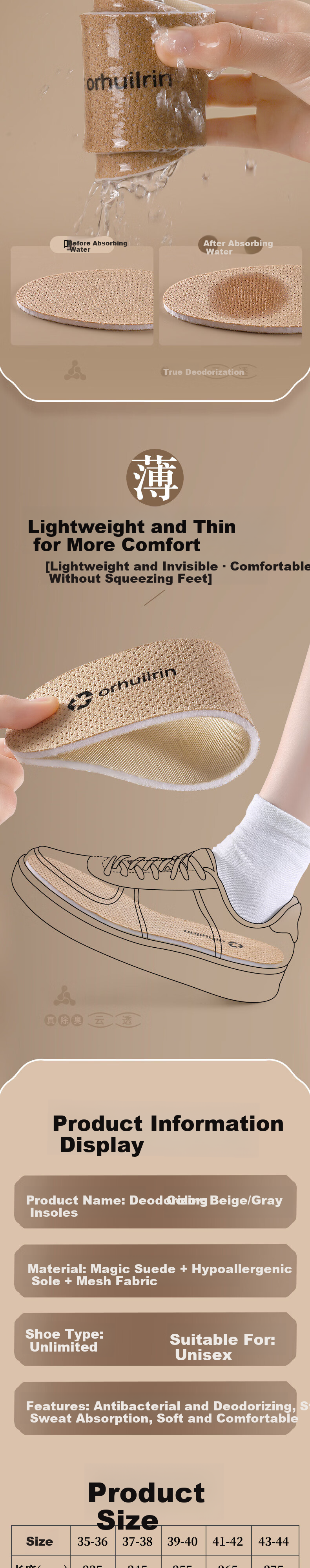 JVBV Antibacterial Odor-Resistant Breathable Sweat-Absorbing Soft Insoles for Men and Women, Comfortable for Long Standing, Size 41-42 3