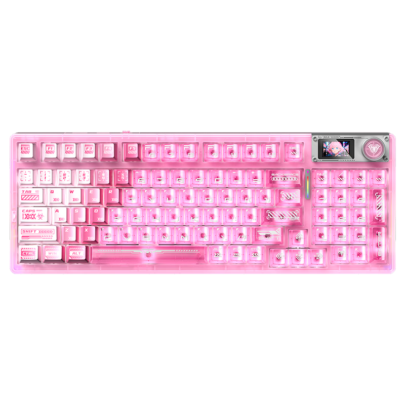 AULA F98ProV3 Custom Transparent Mechanical Keyboard 95-Key Hot-Swappable RGB Tri-Mode Wireless Wired Bluetooth Gasket Structure Gaming Pink Crystal Switch