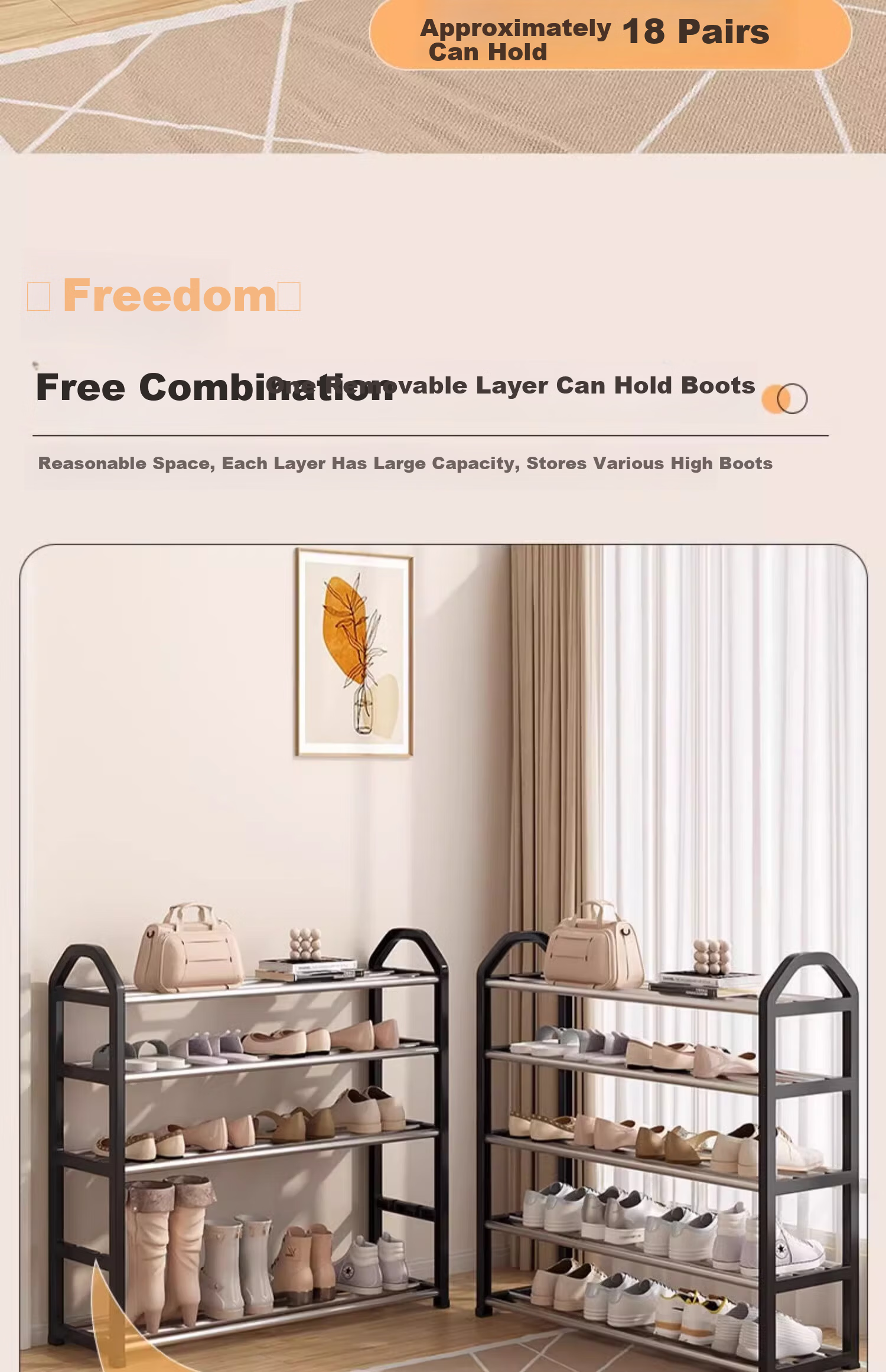 Yi Mo Shoe Rack Simple Shoe Cabinet Multi-layer Storage Shelf Three-tier Black 42cm 8