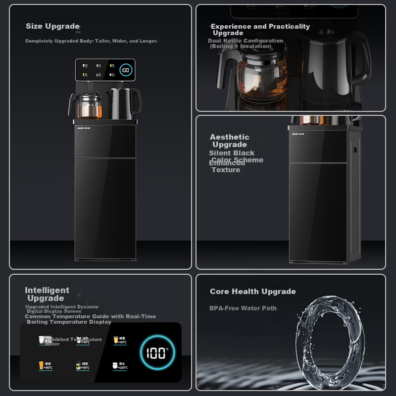 AUX Home Smart Remote Control Tea Bar Machine 304 Stainless Steel Electric Kettle Large Screen Display Bottom Water Tank Vertical Water Dispenser Warm Model YCB-30