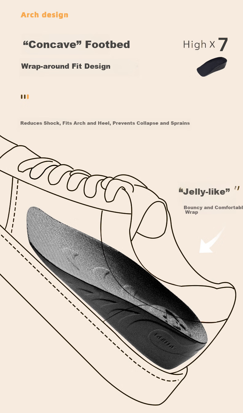 Gouge Snail Height-Increasing Insoles for Women, Arch Support, Comfortable, Invisible, Black, Women's Style, 2.5CM, One Size Fits All, 1 Pair 13