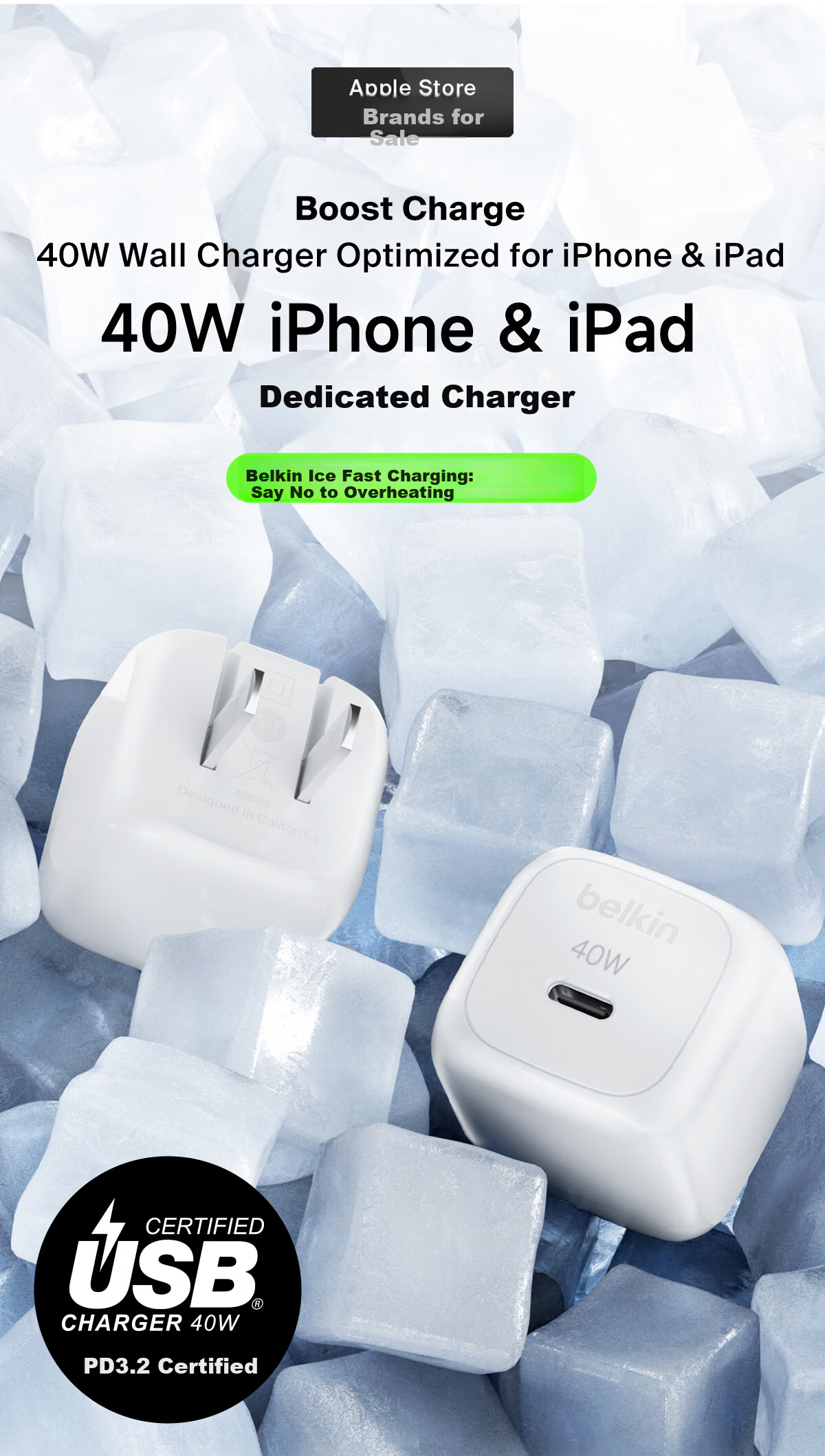 BELKIN Charger PD Fast Charging Apple Charger 40W Portable Charging Head Phone iPhone/iPad Charging Head USB-C Power Adapter White 1