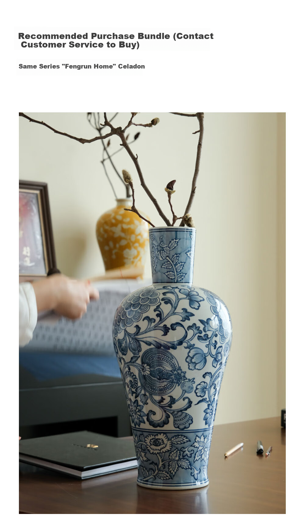 Rinoart Prosperous Yellow Orchid Fortune Ornament Entrance Living Room Flower Vase High-End Wealth Yellow 10