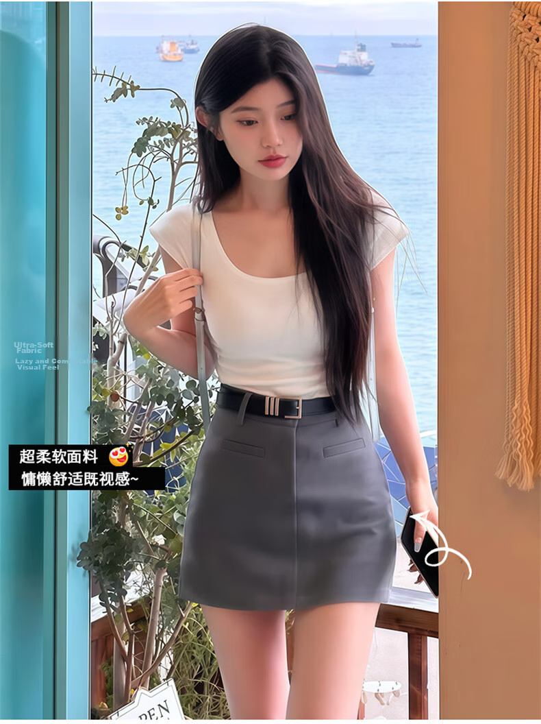 Langsha Women's Summer Suit Skirt 2026 New High-Waist Slim Fit Pencil Mini Skirt Petite Anti-Exposure A-Line Skirt 10