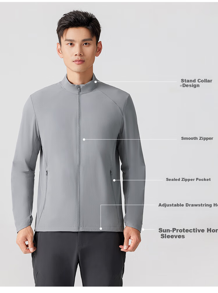 Pioneer Camp Ice Vein Men's Summer Outdoor Ice Silk Cooling Stand Collar Fishing Sun Protection Jacket Breathable Loose Skin Jacket 3