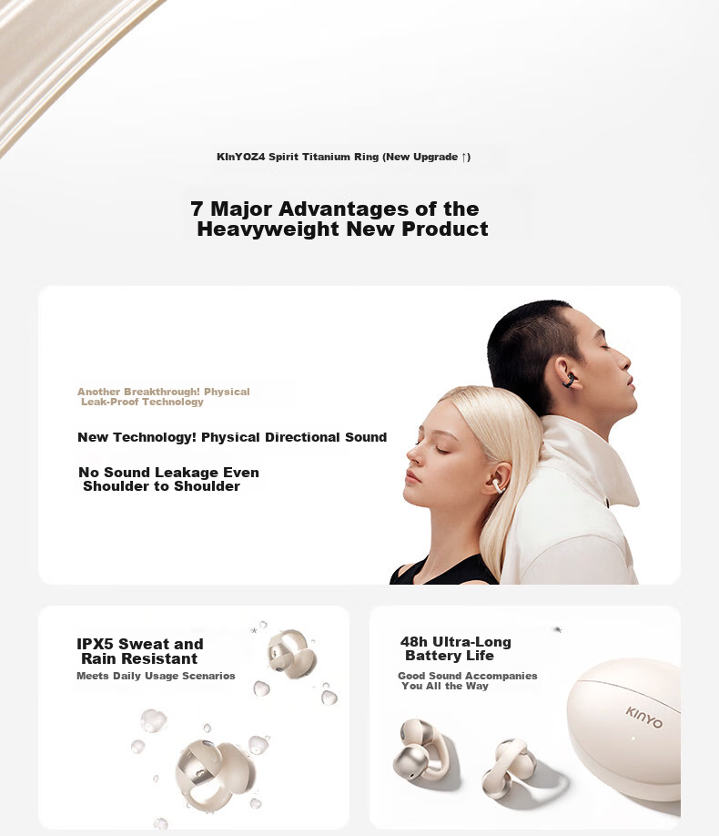 Jinyun [2026 Latest Model | World's No.1 Sales] Bluetooth Clip-On Wireless Open-Ear Bone Conduction Earphones for Running and Cycling with Ultra-Long Battery Life 8
