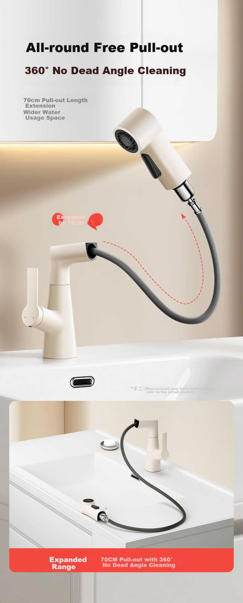 Baihan Aluminum Alloy Bathroom Faucet Pull-Out Hot and Cold Basin Tap 8