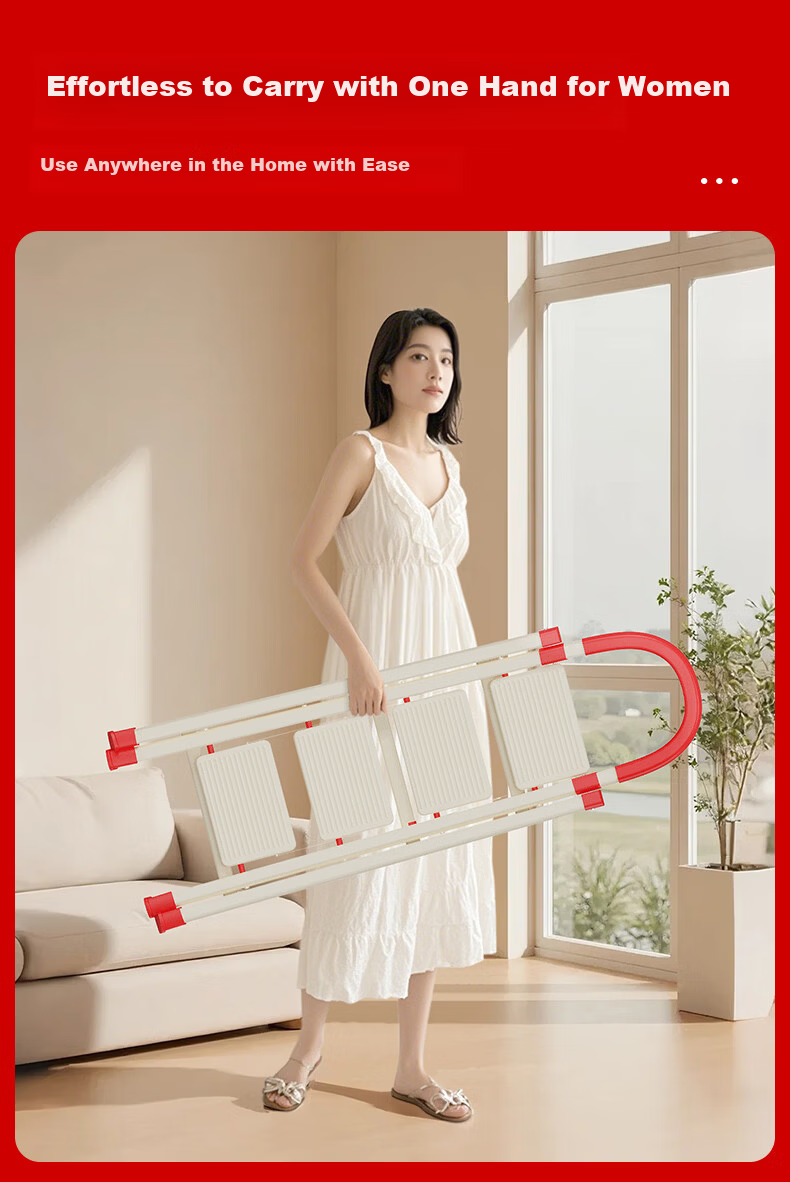 DU PONT Household Folding A-Frame Ladder Indoor Thickened Multi-Functional Safety Step Ladder Red and White 6-Step 5