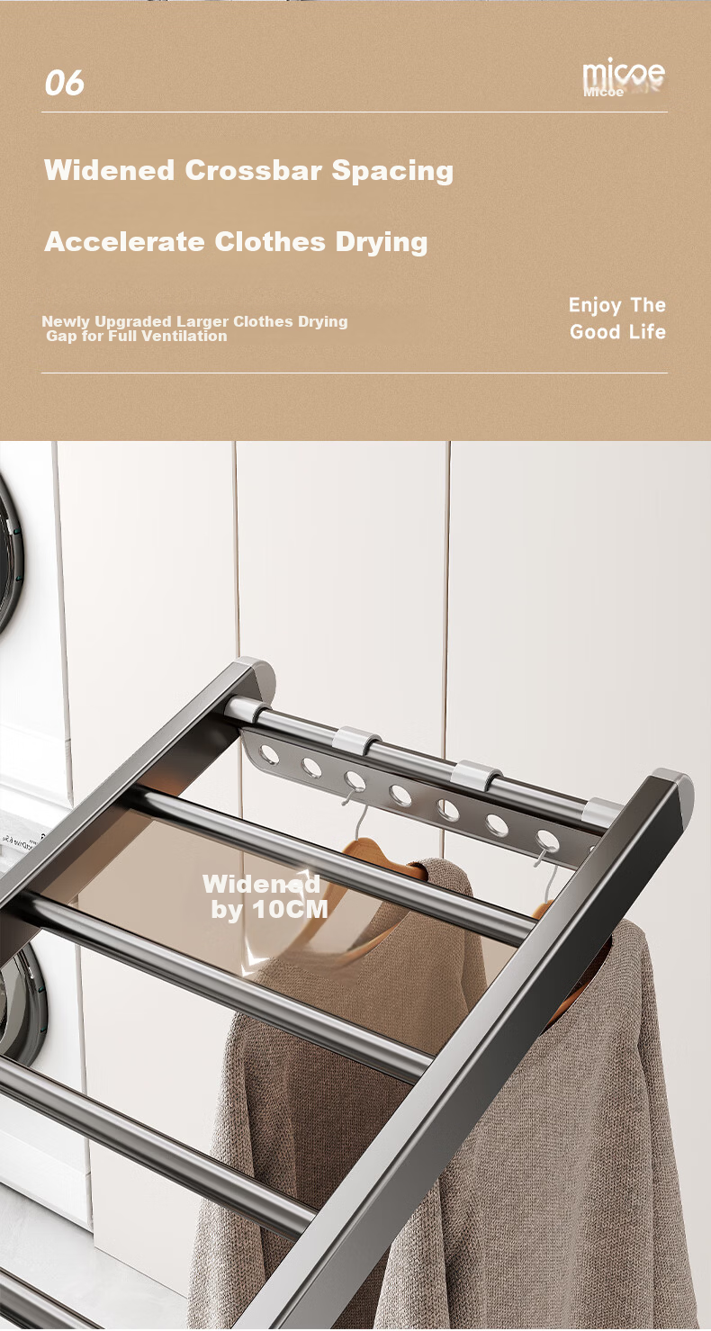 MICOE Floor Folding Clothes Drying Rack Indoor Wing-Shaped Balcony Laundry Rack Quilt Drying Rack Clothes Rod 5