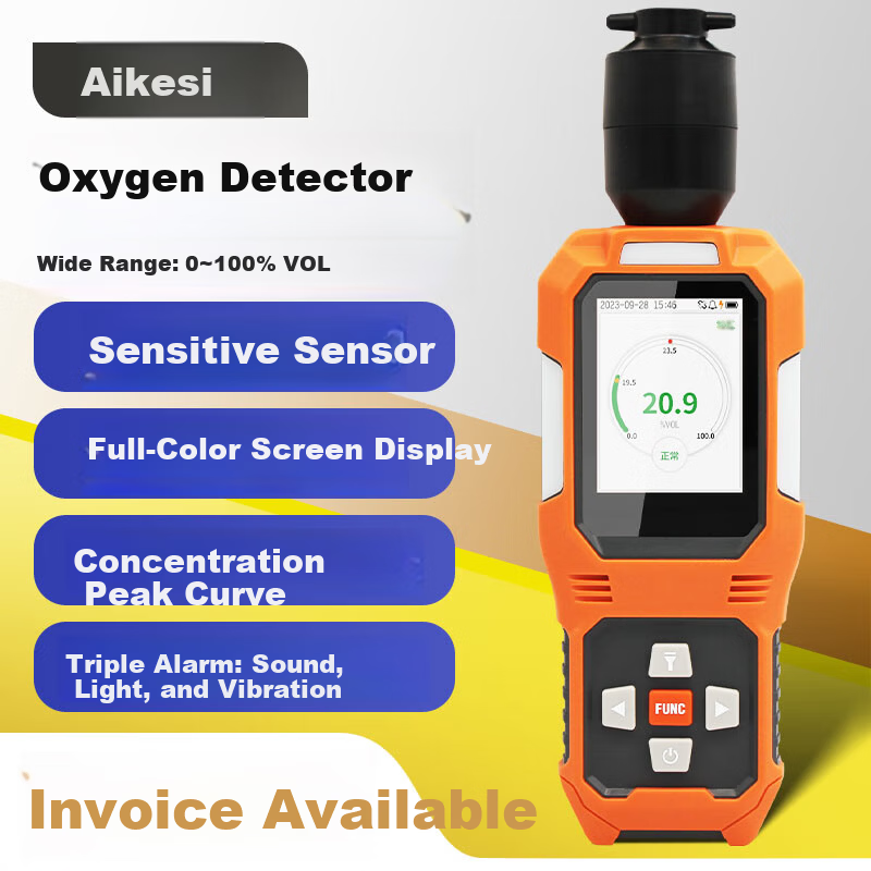 Aikosi Portable Oxygen Gas Detector Alarm O2 Concentration Tester Large Range 0-100% VOL Oxygen Meter