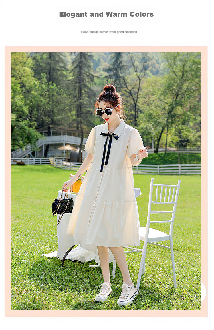 JOYNCLEON Maternity Summer Nursing Dress Short Sleeve Loose Long Dress Apricot M Jly156791 10